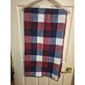 Biederlack Vintage Throw Blanket 48"x 60” Squares USA Blue/Burgandy/White